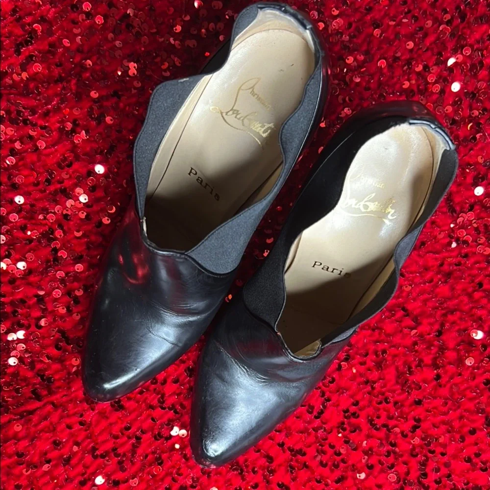 Christian Louboutins Ankle Booties Black Leather Red BottomsWomen's High Heels - Picture 13 of 13